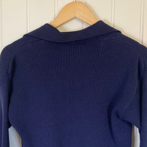 Able Women's Dark Blue V-Neck Ribbed Knit Sweater Size Small Short Collar - Picture 8 of 8